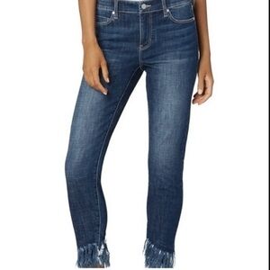 Liverpool Frayed Hem Cropped Jeans in Deep Blue